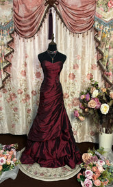 Burgundy Strapless Long Prom Dress, Formal Evening Gowns S6861