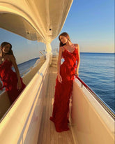 Sexy V-neck Sleeveless Ruffle Mermaid Long Prom Dress S6904