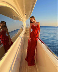 Sexy V-neck Sleeveless Ruffle Mermaid Long Prom Dress S6904
