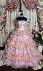 Pink Strapless A Line Ball Gown Long Prom Dress, Formal Evening Gowns S6850