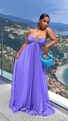 Purple A Line Pleated Long Prom Dress S6844