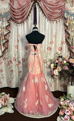 Pink Tulle Mermaid Strapless Long Prom Dress, Formal Evening Gowns S6857