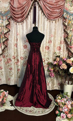 Burgundy Strapless Long Prom Dress, Formal Evening Gowns S6854