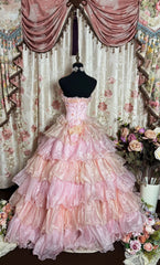 Pink Strapless A Line Ball Gown Long Prom Dress, Formal Evening Gowns S6850