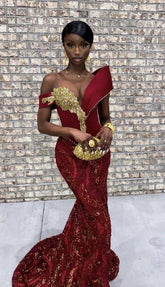 Burgundy African mermaid wedding dress, engagement dress, mermaid prom dress S6803