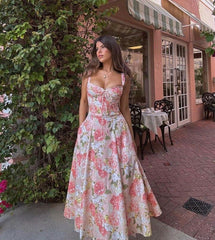 New Floral Print Dress For Women Long Prom Dress S6787