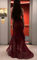 Wine Red Off Shoulder Straps Multi-layered Ruffles Long Prom Dress S6786