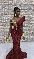 Burgundy African mermaid wedding dress, engagement dress, mermaid prom dress S6803
