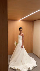 Vintage A line Strapless Long Simple Wedding Dresses S6790