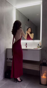Pretty Burgundy Backless Long Prom Dresses Formal Evening Dress S6784