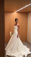 Vintage A line Strapless Long Simple Wedding Dresses S6790