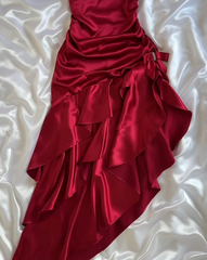 Elegant Red Evening Gown Irregular Formal Dresses Halter Prom Dresses S6468