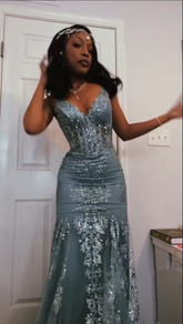 mermaid black girl long prom dress birthday outfit S6392
