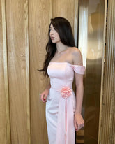 Off The Shoulder Pink Long Prom Dress Formal Evening Party Dress S6746