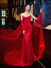 Red mermaid long prom dress, evening dress for women S6834