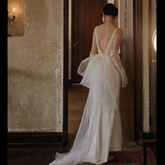 Lace Bridal Gown With Beaded Elegant Wedding Party Dress S6584