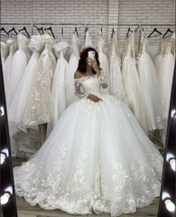 Off the Shoulder Long Sleeve Prom Dress Illusion Wedding Dress S6499