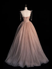 Elegant A Line Pink Tulle Long Prom Dress, Evening Dress S6511