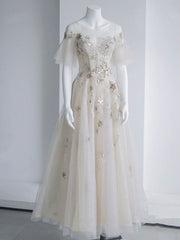Light Tulle Sequin Tea Length Prom Dress, Tulle Formal Dress S6335