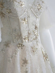 Light Tulle Sequin Tea Length Prom Dress, Tulle Formal Dress S6335