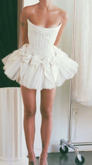 Ivory Strapless Wedding Dress, Short Hoco Prom Dress S6399