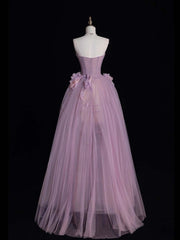 Tulle Prom Dress with Flowers Purple Long Prom Dresses Birthday Outfits S6547