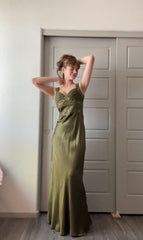 Elegant Sheath Olive Green Prom Dresses Long Formal Dress S6338