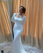 Mermaid Square Neck Simple Wedding Dress Long Bridal Gown S6223
