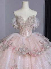 Pink Wedding Dresses Strapless Long Beading Princess Bridal Gowns S5965