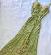 Green Sequin Formal Party Dress Ruffle Long Prom Dress S5918