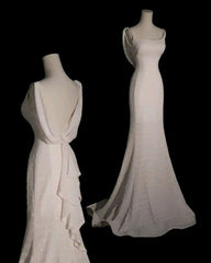 Luxury Mermaid Straps Sequin White Long Wedding Dresses Brides Gown S5712