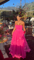 Strapless A Line Pink Long Prom Dress Evening Party Dress S6248