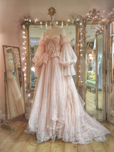 Princess Pink tulle Ruffles Long Prom Dress,Wedding Gown with Bubble Sleeves S6354