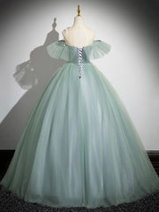 Cute Tulle Lace Long Prom Dress, A-Line Scoop Neckline Off Shoulder Evening Party Dress S6365