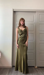 Elegant Sheath Olive Green Prom Dresses Long Formal Dress S6338