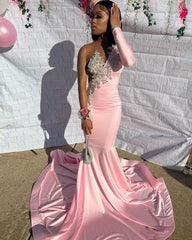Pink Unique Long Prom Dress Mermaid Party Dress S6409