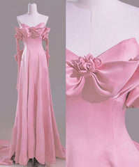 Modest A Line Off The Shoulder Pink Satin Long Prom Dresses Evening Dress S6269