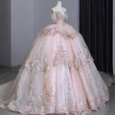Pink Wedding Dresses Strapless Long Beading Princess Bridal Gowns S5965
