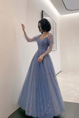 Blue Tulle Long Formal Dress Party Dress, Beautiful Blue Prom Dresses S6371