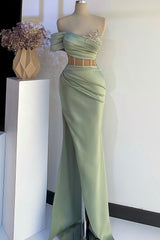 Off-the-Shoulder Mermaid Formal Dresses in Dusty Sage with Beads S5998