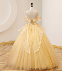 Yellow Ball Gown Beaded Sweet 16 Dress, Yellow Long Prom Dress Formal Dress S6356