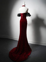 Unique Mermaid Velvet Long Prom Dress, Long Evening Dress S6446