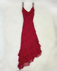 Elegant Red Chiffon Evening Gown Irregular Formal Dresses Prom Dresses S6467