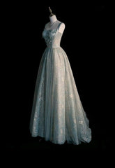 Elegant A Line Square Satin Applique Tulle Long Prom Dress, Evening Dress S6510
