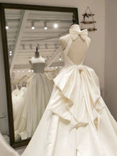 Elegant ivory a line backles satin long wedding dress S6405