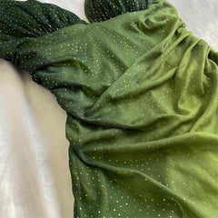 Green V Neck Halter Shiny Vintage Long Prom Dress S6131