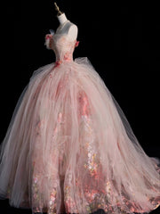 Pink Appliques Prom Dresses Ball Gown Long Formal Dresses S6384