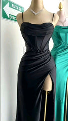 Mermaid Satin Long Prom Dress With Side Slit Long Evening Dress S6514
