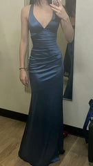Vintage Mermaid Birthday Party Dresses Navy Blue Long Prom Dresses S6522
