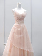 Tulle Beaded Straps Long Prom Dress, A-line Tulle Party Dress S6353